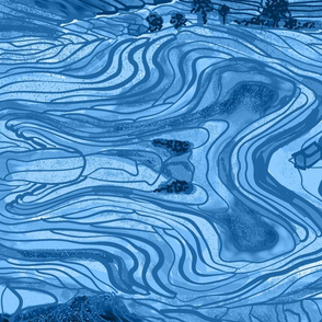 Terraced Rice Paddy Fields- Landscape- Blue