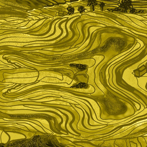 Terraced Rice Paddy Fields- Landscape- Yellow