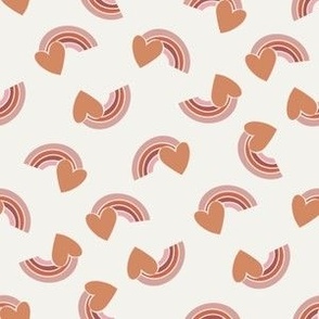 Retro rainbow heart fabric - boho neutral Valentine’s Day