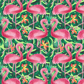 Flamboyant flamingos green