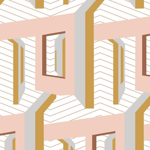 Urban Abode- Maze Color Block- Apricot/Rose, Gold/Goldenrod- Extra Large Scale