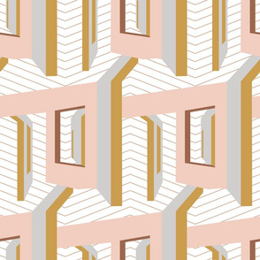 Urban Abode- Maze Color Block- Apricot/Rose, Gold/Goldenrod- Large Scale