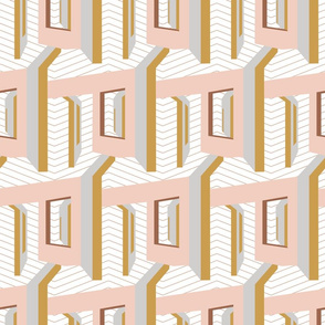 Urban Abode- Maze Color Block- Apricot/Rose, Gold/Goldenrod- Regular Scale