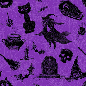 Gothic Halloween pattern in black and purple