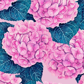 Hydrangea watercolor pattern, pink and blue