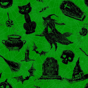 Gothic Halloween pattern in black and green
