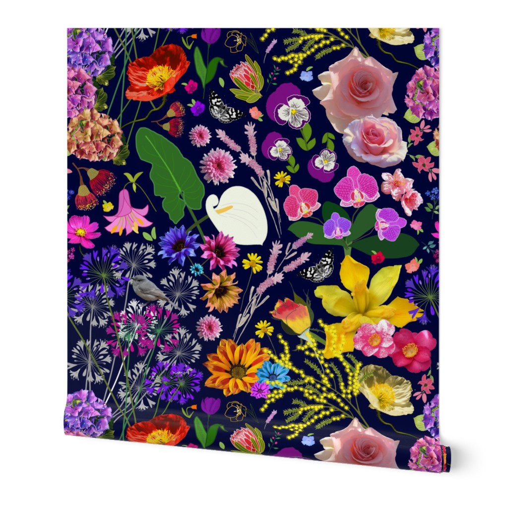 Floral Dream - My Spring/Summer Garden - midnight blue, large 