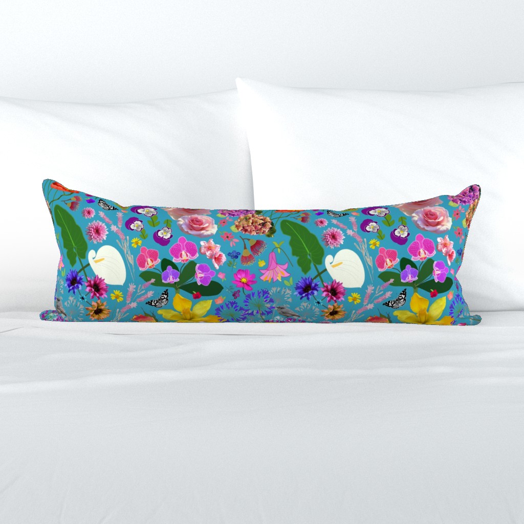 Floral Dream - My Spring/Summer Garden - teal blue, large 