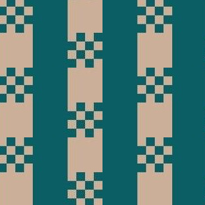 JP14 - Medium -  Art Deco Checked Stripes in Mocha Pastel and Turquoise