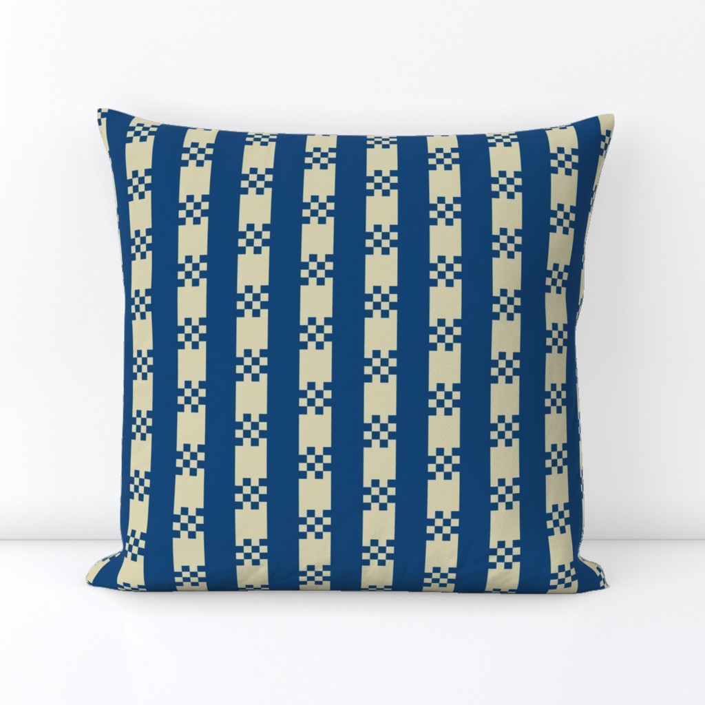 JP15 - Medium - Art Deco Checked Stripes in Almond and Blue