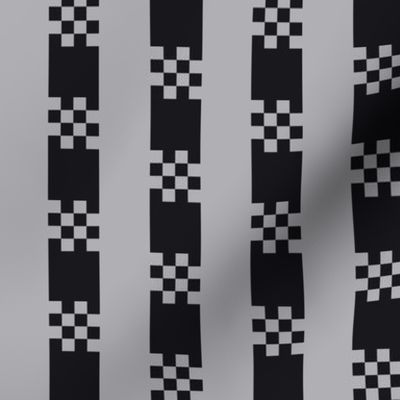 JP23 -  Medium - Art Deco Checked Stripes in Charcoal and Light Grey