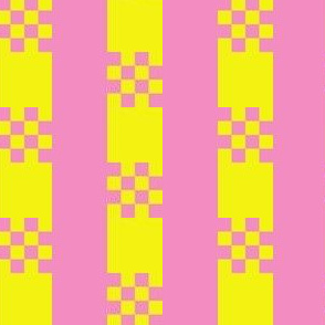 JP26 - Medium - Art Deco Checked Stripes in Vivid Yellow and  Pink