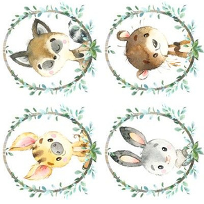 Young Forest Friends - Woodland Animals w/ Wreath, MEDIUM scale, ROTATED