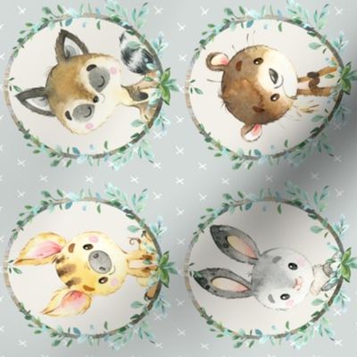 Young Forest Friends (frost) Woodland Animals w/ Wreath, MEDIUM scale, ROTATED