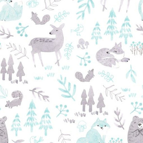 Forest Animals in aqua blue/ gray