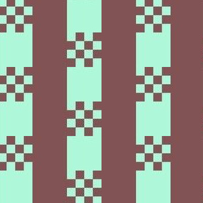 JP28 - Medium - Art Deco Checked Stripes in Chocolate Mint aka  Brown and Mint Green Pastel