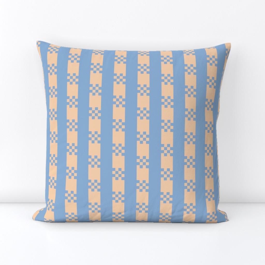 JP29 - Medium - Art Deco Checked Stripes in Ecru and Robin's Egg Blue