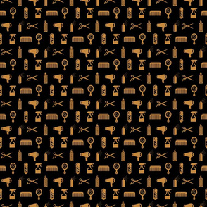 Salon & Barber Hairdresser Pattern in Gold with Black Background (Mini Scale)