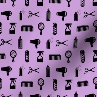 Salon & Barber Hairdresser Pattern in Black with Lilac Purple Background (Mini Scale)