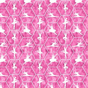 Mini Scale Ballerina Dancers in Ballet Poses on Hot Pink Hexagon Tiles