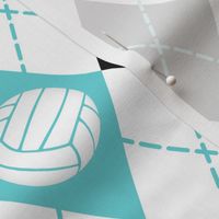 Volleyball themed turquoise black & white argyle plaid pattern  