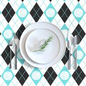 Volleyball themed turquoise black & white argyle plaid pattern  