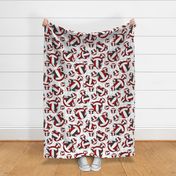 girly red black white volleyballs pattern with net accent background - white