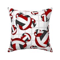 girly red black white volleyballs pattern with net accent background - white