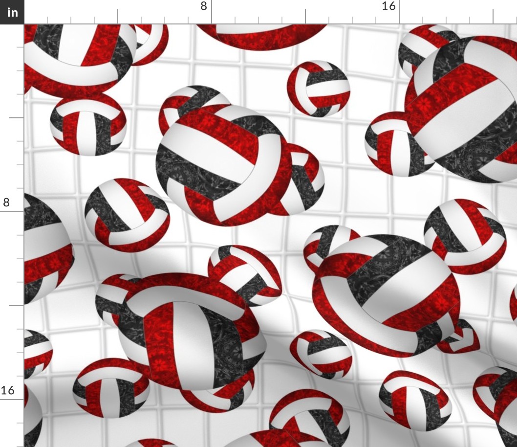 girly red black white volleyballs pattern with net accent background - white