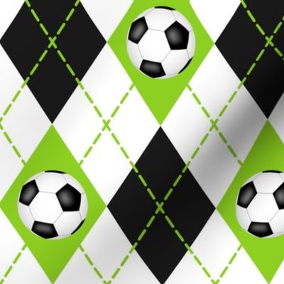 soccer themed lime black white argyle pattern
