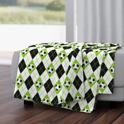 soccer themed lime black white argyle pattern