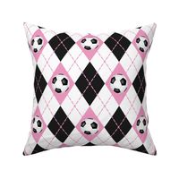 soccer themed pink black white argyle plaid pattern