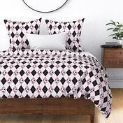 soccer themed pink black white argyle plaid pattern