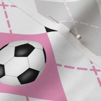 soccer themed pink black white argyle plaid pattern