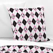 soccer themed pink black white argyle plaid pattern