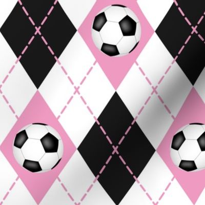 soccer themed pink black white argyle plaid pattern