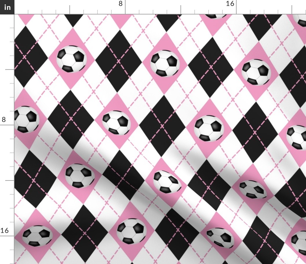 soccer themed pink black white argyle plaid pattern