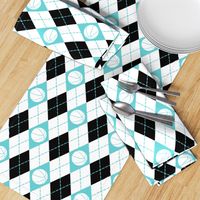 basketball themed turquoise black white argyle pattern