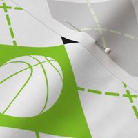 lime black white argyle plaid with basketballs 