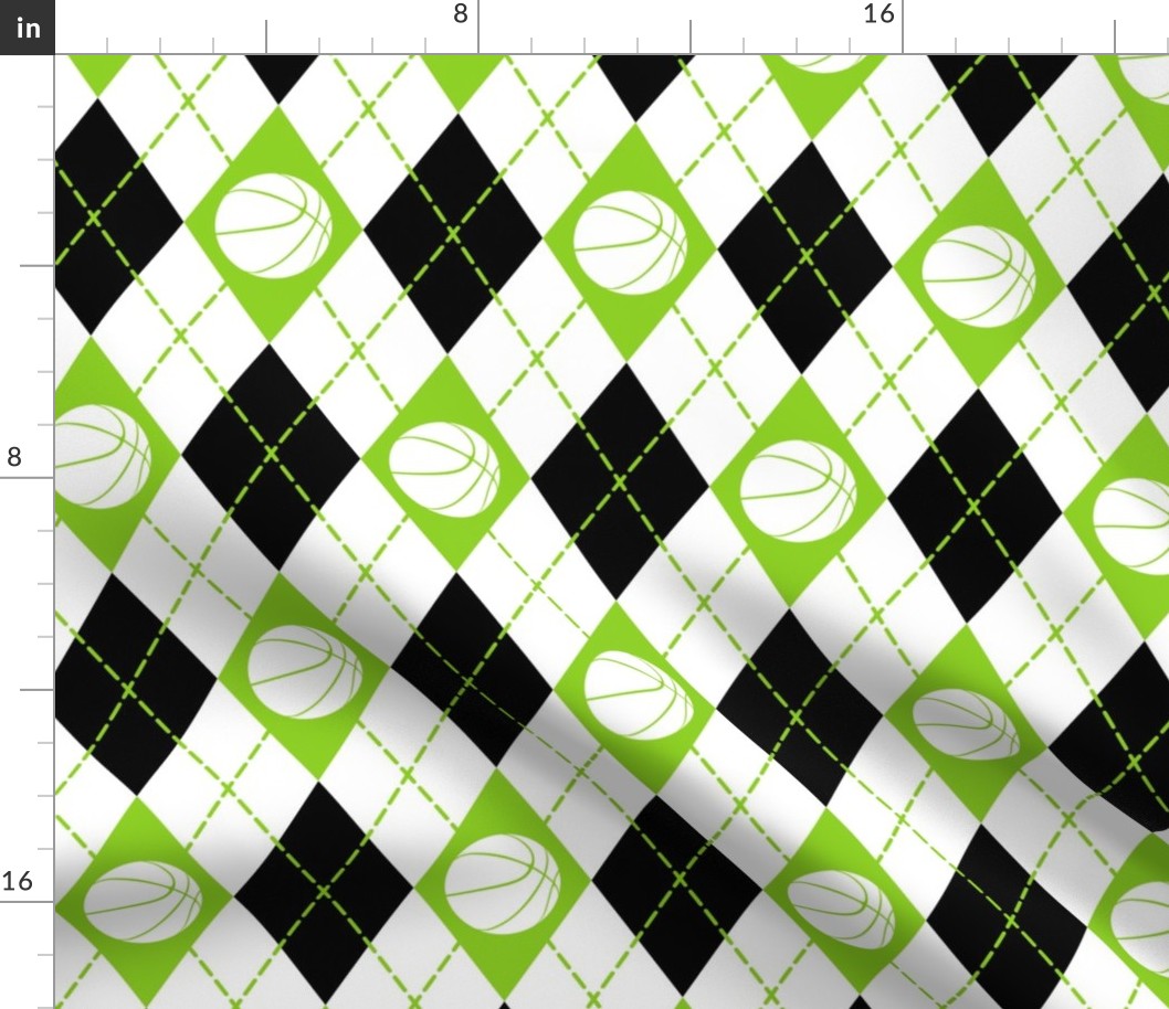 lime black white argyle plaid with basketballs 