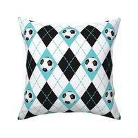 soccer themed turquoise black white argyle pattern