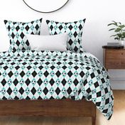 soccer themed turquoise black white argyle pattern