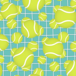Tennis balls pattern with net detail bkgrd on light teal