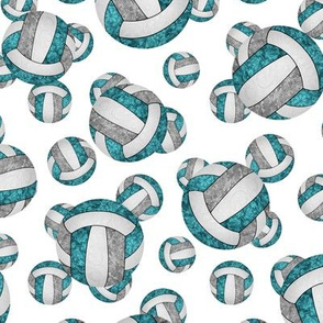 Girly teal gray white volleyballs pattern on white