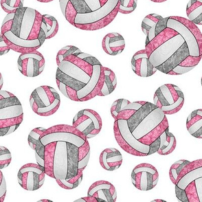 Cute girly pink gray white volleyballs pattern on white