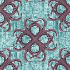 Medium - Antler Fantasies from the PIney Woods on Mod Scattered Teal Plaid