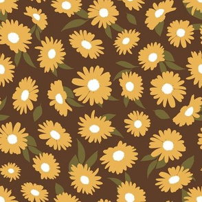 Ditsy Daisies - Brown and Yellow