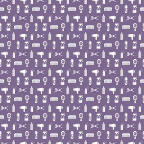 Salon & Barber Hairdresser Pattern in White with Mauve Purple Background (Mini Scale)