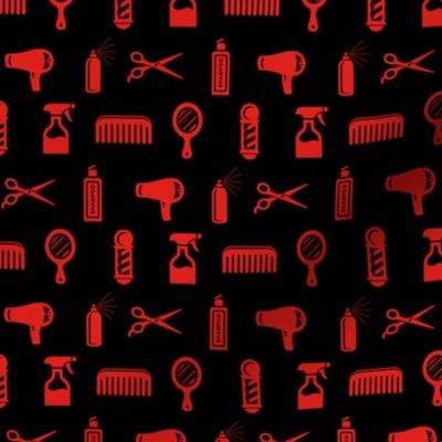 Salon & Barber Hairdresser Pattern in Red with Black Background (Mini Scale)