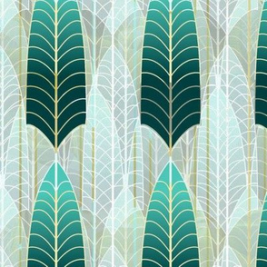 Simple Art Deco Leaf Skeleton -- Pine Green Aqua Art Deco -- Light